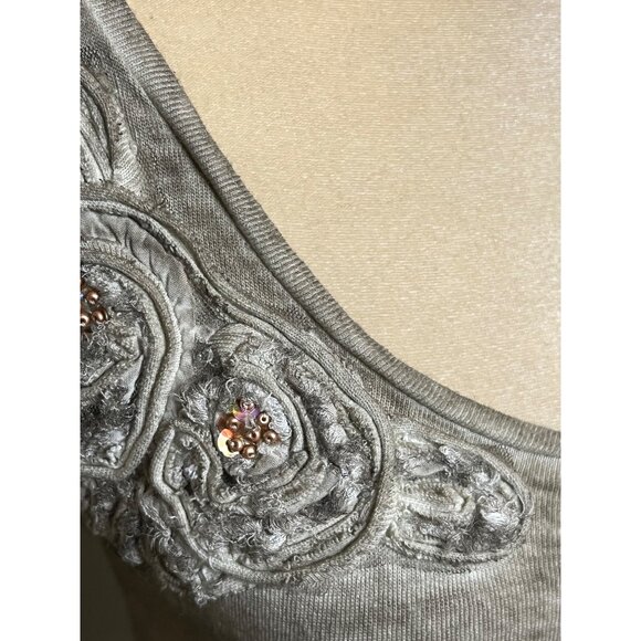 Aratta Silent Journey Linen T Shirt Size Xs Extra Small Green Floral Applique - Picture 7 of 7